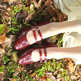 Patent Leather Women Pumps Retro Thick High-heeled Female Pumps Square Heels Scalp Vintage Women Mary Jane