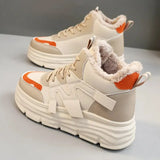 Women Letter Pattern Winter Fleece-lined Thermal Chunky Sneakers Non-slip Thick Soled Sports Sneakers platform cotton