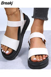 New Women Real Leather Shoes Summer Sandals Buckle Strap Hollow Out Beach Sandals Cool Ladies Footwear Size