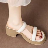 Extremely Simple Outer Wear Thick Soles One Word Half Support Small Round Head Raised Heel Slope Open Toe Sandals And Slippers Soft Soles For