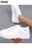 Women Shoes 2023 Fashion Summer Casual White Shoes Cutouts Lace Canvas Hollow Breathable Platform Flat Sneakers Zapatillas