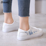 Spring Fashion Breathble Vulcanized Shoes Women's Sneakers PU Leather Platform Female Lace Up Casual Footwear White