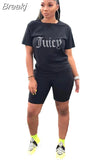 Juicy Print Tracksuit Women Round Neck Short Sleeve Tshirt And Shorts Two Piece Sets Summer Sporty Fitness Outfits
