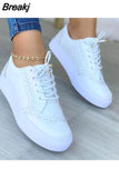 New Women's Low-top Vulcanized Shoes Round Toe Casual Shoes Flat Shoes Lace-up Walking Shoes Women Versatile