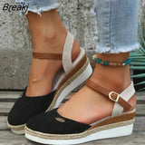 Summer Women Linen Plain 6cm Wedge Sandals Bohemian Handmade Ladies Casual Comfortable Espadrilles Platform Pumps