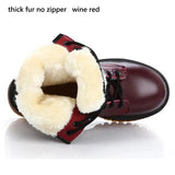 Womens Autumn Winter Ankle Boots Lace Up Flat Heels Fur Cotton Padded Platform Shoes Woman Leather Motorcycle Botas