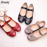 Spring Breathable Genuine Leather Summer Shoes Woman Flat Low Heel Shallow Soft Comfort Flats Mary Janes Women Size