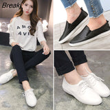 Spring Women Ballet Flats Oxford Flat Shoes Soft Leather Shoes Ladies Lace Up White Black Loafers Flats Boat Shoes