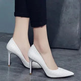 and American Sexy Elegant High Heels 2023 Pointed Toe Stiletto White Single Shoes OL Work Womens Shoes Fashion