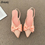 New Fashion Bow Sandals Women Summer Pointed Low Heel Slippers Sandals Women Designers Elegant Party High Heels