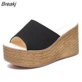 Women's Slippers Women's Fashion 2023 Summer Flowers Wear Thick-soled Slippers One Word Wedge Sandals Wedge Sandals
