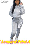 Two Piece Set Women Hooded Sweatsuits Fashion Pink Letter Leopard Print Tracksuit Casual Female Outfits Streetwear