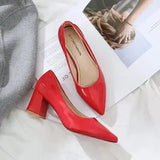 new Korean wild thick with high heels shallow mouth pointed work single shoes classic simple large size women's