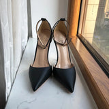 Black Matte Women Ankle Strap Pointy Toe High Heel Shoes Summer Elegant Ladies D'Orsay Stiletto Pumps Color