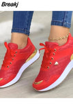 Mujer 2023 Women's Sneakers Platform Shoes Leather Stitching Casual Sneakers Women's Outdoor Running Vulcanized