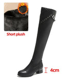 Heels Over The Knee Boots for Women 2023 Autumn Winter Slim PU Leather Thigh High Boots Woman Buckle Decor Black Long