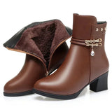 Winter Boots Women's High Heels Solid Color Fleece Warm Plus Size 42 Outdoor Anti-Skid Middle Boots Botas Mujer