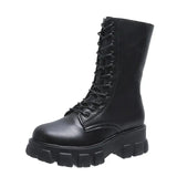 Winter Leather Lace Thick Sole for Women Boots Casual Fashion Warm Large Shoes Zapatos De Mujer En Oferta Con Envio