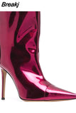 Ankle Boots Pointed Toe High Heels Shoes Nightclub Stiletto Shiny Leather Demonia Boots Metal Gold Women Mid Calf