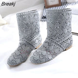 Shoes Breathable Mesh Summer Boots Women Flat Heel Ankle Botas Womens Boots Fashion Cut-Outs Brand