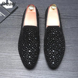 Men's Casual Shoes Bright Diamond Rhinestone Nightclub Hairdresser Leather Shoes Leisure Business Leather Wedding Party