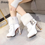 Women Boots Christmas Ankle Boots High Heels Ladies Shoes Femme Warm Elegant Short Boots Red Black Shoes Plus Size