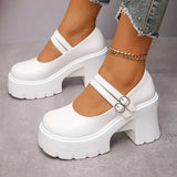 Buckle High Heels Mary Jane Shoes for Women Patent Leather Chunky Platform Pumps Woman Black White Lolita Shoes