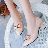 Women High Heels Low Heels Fashion Bow patent leather Professional Work Casual Shoe Woman Wedding Party Shoes Large Size