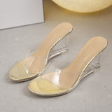 Breakj Summer New Fashion High-Heeled Slippers Women Transparent Slope Shoes One-字 Type Wearing Fairy Cool Slippers