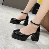 Women Trend Chunky Heels Square Toe Platform Shoes Retro Mary Jane Sandals Female Student Japanese Uniform Dress