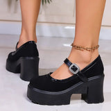 Leather Chunky Platform Mary Jane Shoes Women Fashion Crystal Buckle Strap Thick Heels Pumps Woman Gothic High Heel
