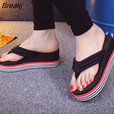 Women Flip Flops Fashion Slope Thick Sand Beach Slippers Candy Color Wedges Platform Indoor Outdoor Slippers