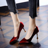 Classic Slip on Red Square Heel Shoes for Office Women Fashion Sweet Black Pointed Toe Party Pumps Salto Alto