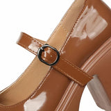 Super High Heels Mary Jane Shoes Women Plus Size Ankle Buckle Platform Pumps Woman Round Toe Chunky Heeled Lolita