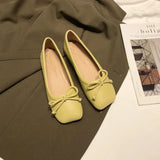 Female Flats Ballerina Shoes Women Fashion Square Toe Pleated Ballet Bow Knot Shallow Moccasin Casual Loafer Sliver