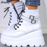 Women Punk Gothic Motorcycle Boots 2022 Platform Chunky High Heel Ankle Boot Ladies Cool Wedge Botas Mujer Female Shoes Big
