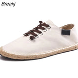 Shoes Men Flat Casual Loafers Breathable Hemp Lazy Shoes Cool Young Man Footwear Slip-on Cloth Black Big Size 45
