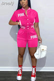 Camouflage Women Two Piece Sets Letter Print Short Sleeve Pockets Baseball Top Shorts Casual Summer Fashion