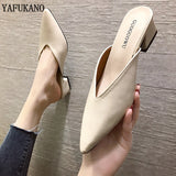 New Summer Slippers Slip On 5 CM Square heel Shoes High heels Women Pumps Slides