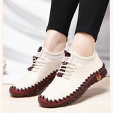 Sneakers Women Retro Shoes Loafers Lace-Up Vulcanized Pu Leather High Quality Ladies Summer Solid Flats Chaussure