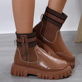 Patchwork Platform Boots Women Autumn Winter 2023 Chunky Elastic Knitted Ankle Boots Shoes Woman Non Slip Botas