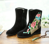 Breakj Boots Six Centimeters High Heel Ankle Boots Spring And Autumn Cloth Boots Women's Ankle Boots Embroidered Shoes Cloth Shoes Hanfu