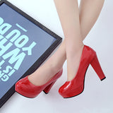 High Heels Shoes Women White Wedding Shoes Thick 10 CM Heels Fashion Party Pumps Footwear Black Red Round Zapatos De