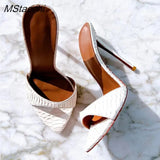 Horsehair Slippers Women Shoes Super-high Heel Stiletto Sandals Party Runway Pointed Peep Toe Women's Sandals Big Size