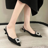 Crystal Buckle Women's Sandal 2023 Summer Women Shoes Flat Heel Pointed Toe Slingback Shoes Slip on Mules Dress