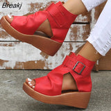 New Summer Women Sandals Fashion Retro Peep Toe Platform Sandals PU Leather Zipper Thick Bottom Women Shoes Ladies