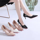 Leather High Heels Fashion Thin Heels Ladies Casual Pumps Pointed Toe Party Dress Single Shoes Red Sole Career Work