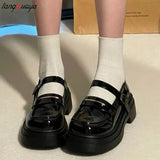 Style Chunky Platform Pumps Women 2024 Spring Round Toe Patent Leather Lolita Shoes Woman College style Uniform
