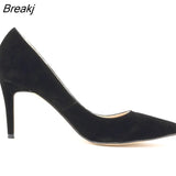 Classic Sexy Pointed Toe 8cm Mid High Heels Women Pumps Faux Suede Party Dress Wedding Shoes Big Size 10