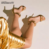 Women Sandals Sexy Gold Stiletto Heel Back Zip Cover Heels Sandals Woman 2023 Designer Shoes Luxury Summer